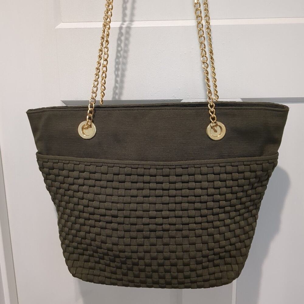 INGE CHRISTOPHER Medium Woven Olive Green Tote Shoulder Bag EUC